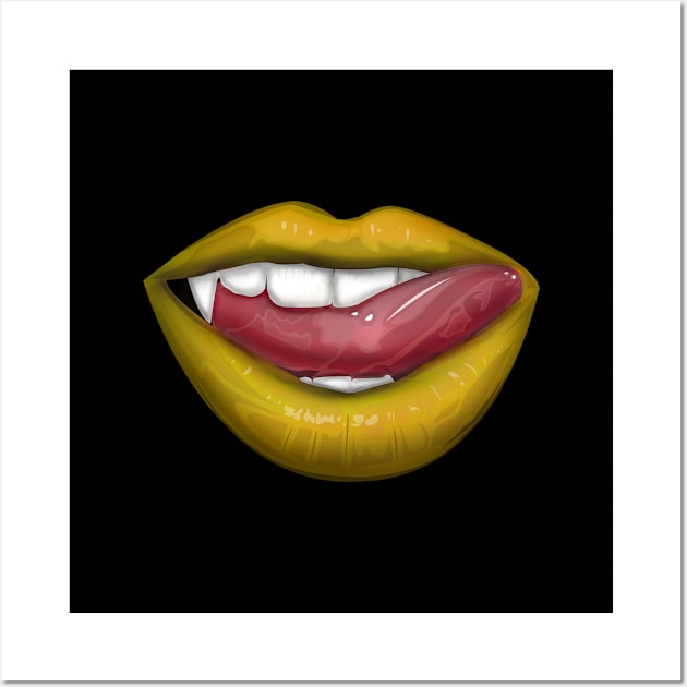 Vampire Lips - Yellow Wall Art by adamzworld